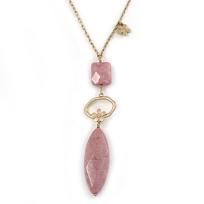 Dusty Pink Faceted Stone Pendant with Gold Plated Chain - 56cm L/ 6cm Ext - main view