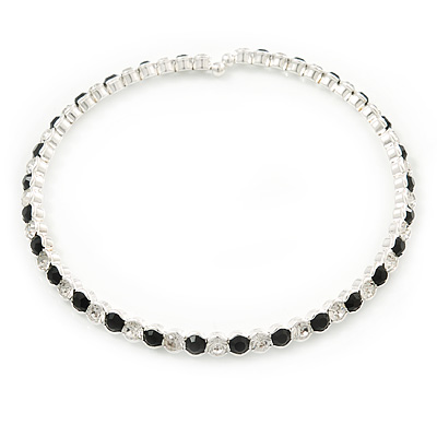 Silver Plated Clear/ Black Austrian Flex Choker Necklace
