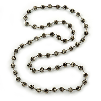 12mm Long Metallic Grey Glass Ball Necklace - 124cm Length - main view