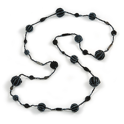 Long Black/ Grey/ Metallic Bead Ball Necklace - 116cm L