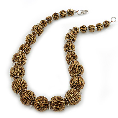 Chunky Bronze Glass Bead Ball Necklace with Silver Tone Clasp - 47cm L - main view