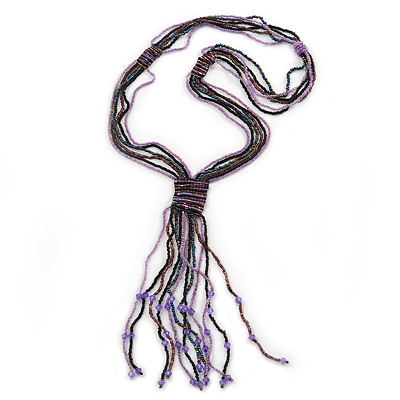 Purple, Black, Pink, Cappuccino Glass Bead Tassel Necklace - 60cm L/ 15cm L (Tassel) - main view