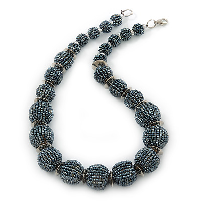 Chunky Graduated Hematite Coloured Glass Bead Necklace - 44cm L - main view