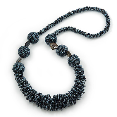 Chunky Hematite Coloured Glass Bead Necklace - 70cm L - main view