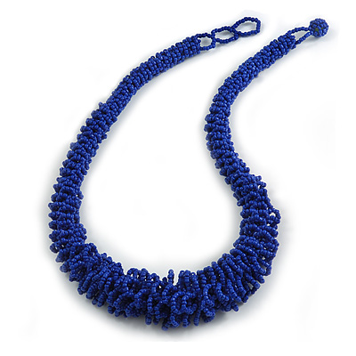 Chunky Inky Blue Glass Bead Necklace - 60cm L - main view