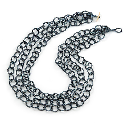 3 Strand Hematite Coloured Glass Bead Oval Link Necklace - 60cm Length - main view