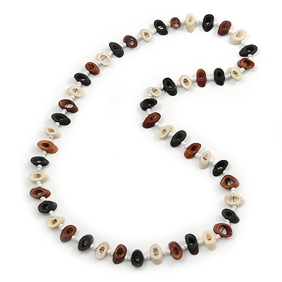 Black, Cream, Brown Bone Bead Necklace - 80cm L - main view