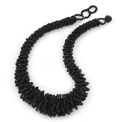 Chunky Black Glass Bead Necklace - 60cm L - main view