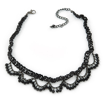 Chic Victorian/ Gothic/ Burlesque Black Bead Choker Necklace - 32cm Length/ 8cm Extension