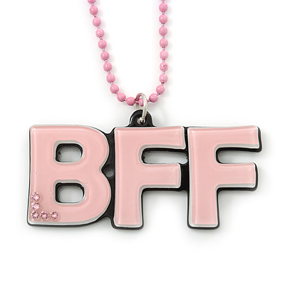 Light Pink Crystal, Acrylic 'BFF' Pendant With Beaded Chain - 44cm L - main view