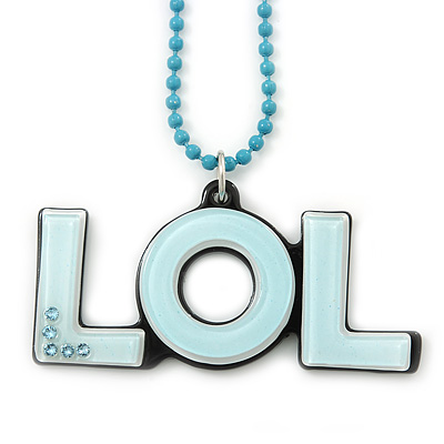 Pale Blue Crystal, Acrylic 'LOL' Pendant With Beaded Chain - 44cm L - main view