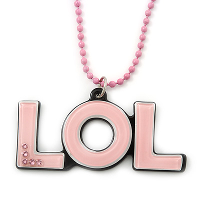 Light Pink Crystal, Acrylic 'LOL' Pendant With Beaded Chain - 44cm L - main view