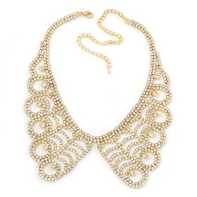 Clear Austrian Crystal Collar Necklace In Gold Plating - 30cm Length/ 15cm Extension - main view