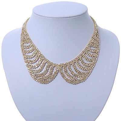 Clear Austrian Crystal Collar Necklace In Gold Plating - 28cm Length/ 15cm Extension - main view