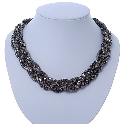 Hematite Tone Plaited Mesh Choker Necklace - 38cm Length/ 4cm Extension - main view