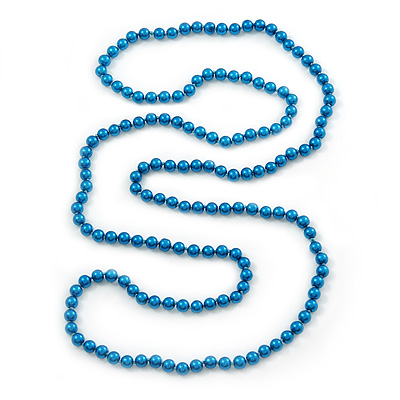Long Denim Blue Glass Bead Necklace - 140cm Length/ 8mm - main view