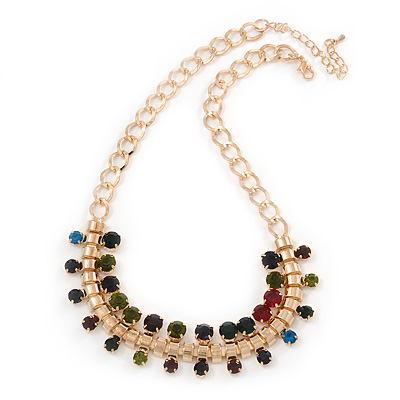 Statement Multicoloured Acrylic Bead Chunky Chain Necklace In Gold Tone - 40cm Length/ 7cm Extension - main view