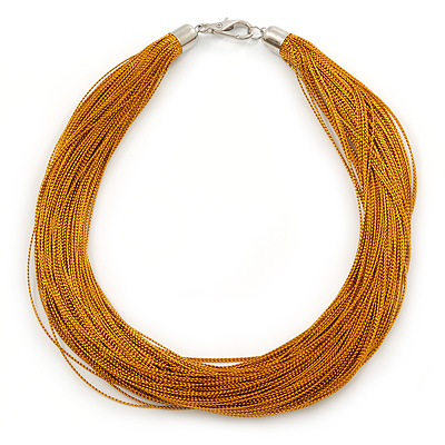 Multistrand Gold Coloured Silk Cord Necklace In Silver Tone - 50cm L - main view