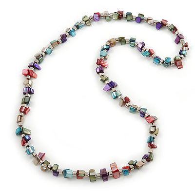 Multicoloured Shell Nugget Long Necklace - 90cm L - main view