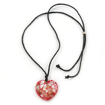 Red Resin Heart Pendant With Black Cotton Cord - 40cm/ 72cm Adjustable - main view