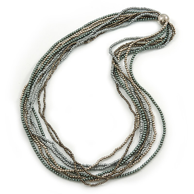 Silver/ Grey/ Metallic Multistrand Glass Bead Long Necklace - 74cm L - main view