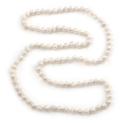 10mm Off Round Cream Freshwater Pearl Long Rope Necklace - 116cm L