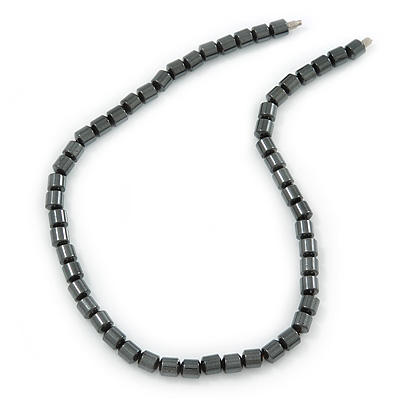 8mm Dark Grey Hematite Beaded Necklace With Screw Barrel Clasp - 46cm L