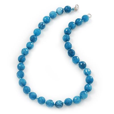 12mm Light Blue Agate Faceted Round Semi-Precious Stone Necklace - 45cm L - main view