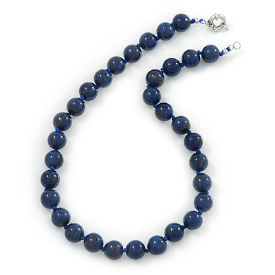 12mm Dark Blue Lapis Round Semi-Precious Stone Necklace With Spring Ring Clasp - 44cm L - main view