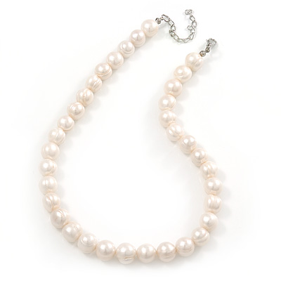 12mm Light Cream Ringed Freshwater Pearl Necklace In Silver Tone - 41cm L/ 6cm Ext - main view