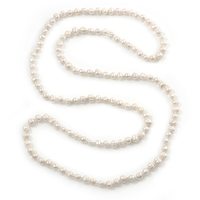 9mm Potato Shaped Light Cream Freshwater Pearl Long Rope Necklace - 110cm L - main view