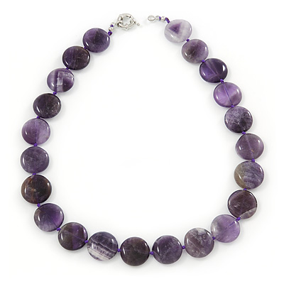 20mm Coin Amethyst Stone Necklace With Spring Ring Clasp - 46cm L - main view