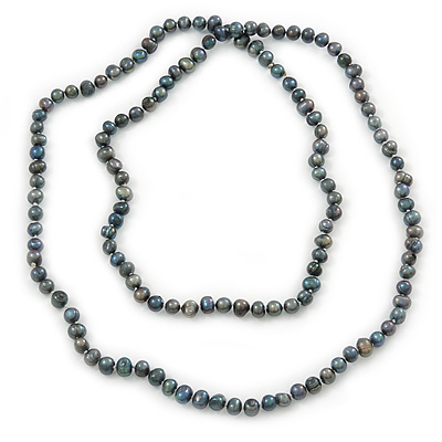 9mm Potato Shaped Peacock Coloured Freshwater Pearl Long Necklace - 110cm L - main view