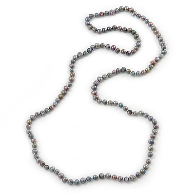 9mm Ringed Shaped Grey Coloured Freshwater Pearl Long Rope Necklace - 116cm L - main view