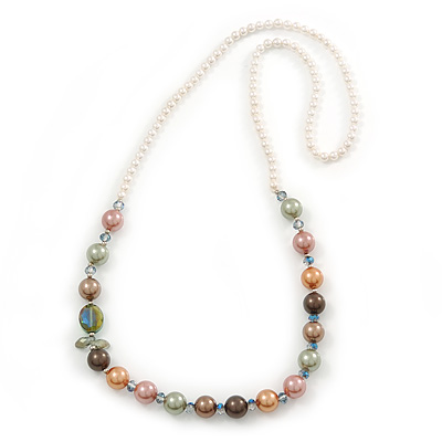 Multicoloured Shell Pearls with Crystal Glass Beads Long Necklace - 80cm L - main view