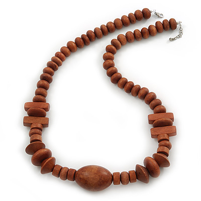 Chunky Brown Wood Bead Necklace - 64cm L/ 3cm Ext - main view