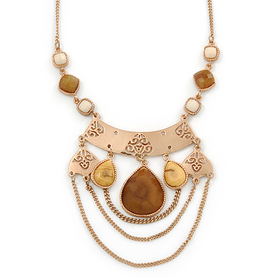 Vintage Inspired Acrylic Teardrop Bead, Chain Bib Necklace In Gold Tone - 36cm L/ 6cm Ext - main view