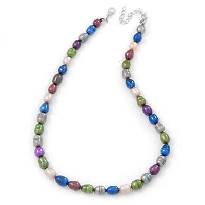 9-10mm Multicoloured Oval Freshwater Pearl Necklace - 41cm L/ 6cm Ext - main view