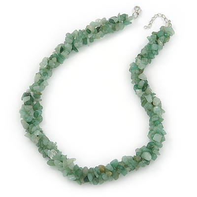 3 Strand Twisted Jade Nugget Necklace With Silver Tone Closure - 43cm L/ 3cm Ext