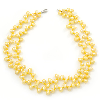 10mm Bright Yellow, Pear Shape Freshwater Pearl 2 Strand Necklace - 43cm L - main view