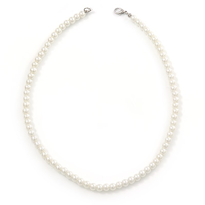 7mm White Acrylic Bead Necklace In Silver Tone - 37cm L - main view