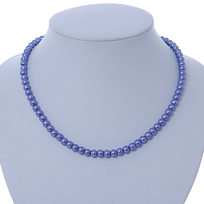 7mm Purple Acrylic Bead Necklace In Silver Tone - 37cm L - main view