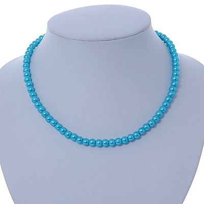 7mm Azure Acrylic Bead Necklace In Silver Tone - 37cm L