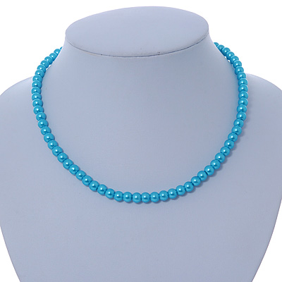 7mm Azure Acrylic Bead Necklace In Silver Tone - 37cm L - main view