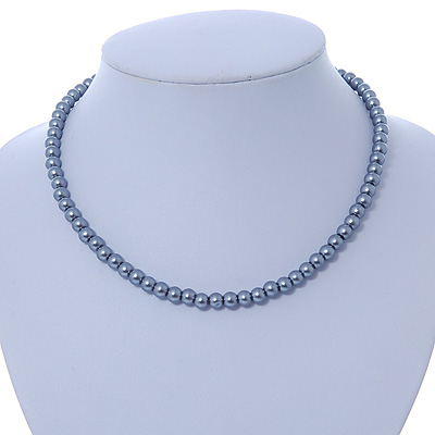 7mm Grey Acrylic Bead Necklace In Silver Tone - 37cm L - main view