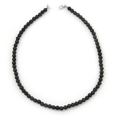 7mm Black Acrylic Bead Necklace In Silver Tone - 37cm L - main view