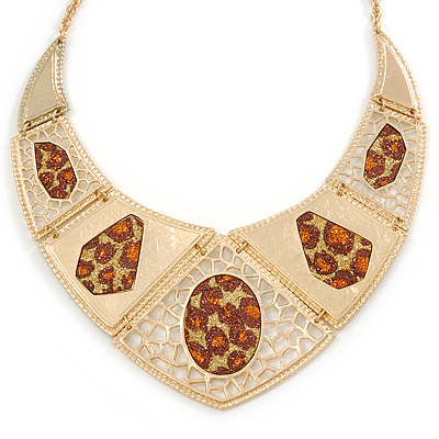 Egyptian Style V-Shape Station Necklace In Gold Tone - 40cm L/ 8cm Ext - main view