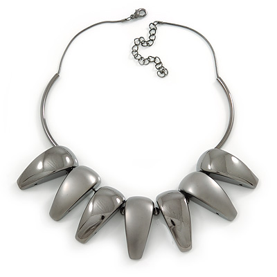 Black Brushed and Polished Nugget Necklace In Gun Metal - 38cm L/ 8cm Ext - main view