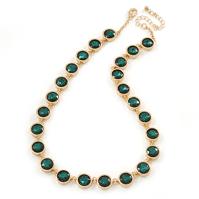Statement Bezel Set Emerald Green Glass Bead Necklace In Gold Plating - 44cm L/ 7cm Ext - main view