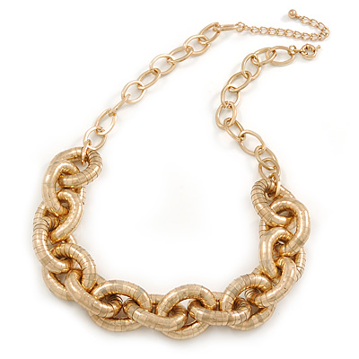 Statement Gold Plated Chunky Oval Link Necklace - 63cm L/ 8cm Ext - main view